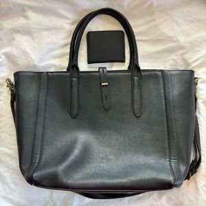 Sophisticated Black Leather Tote Bag and Small Wallet NWOT